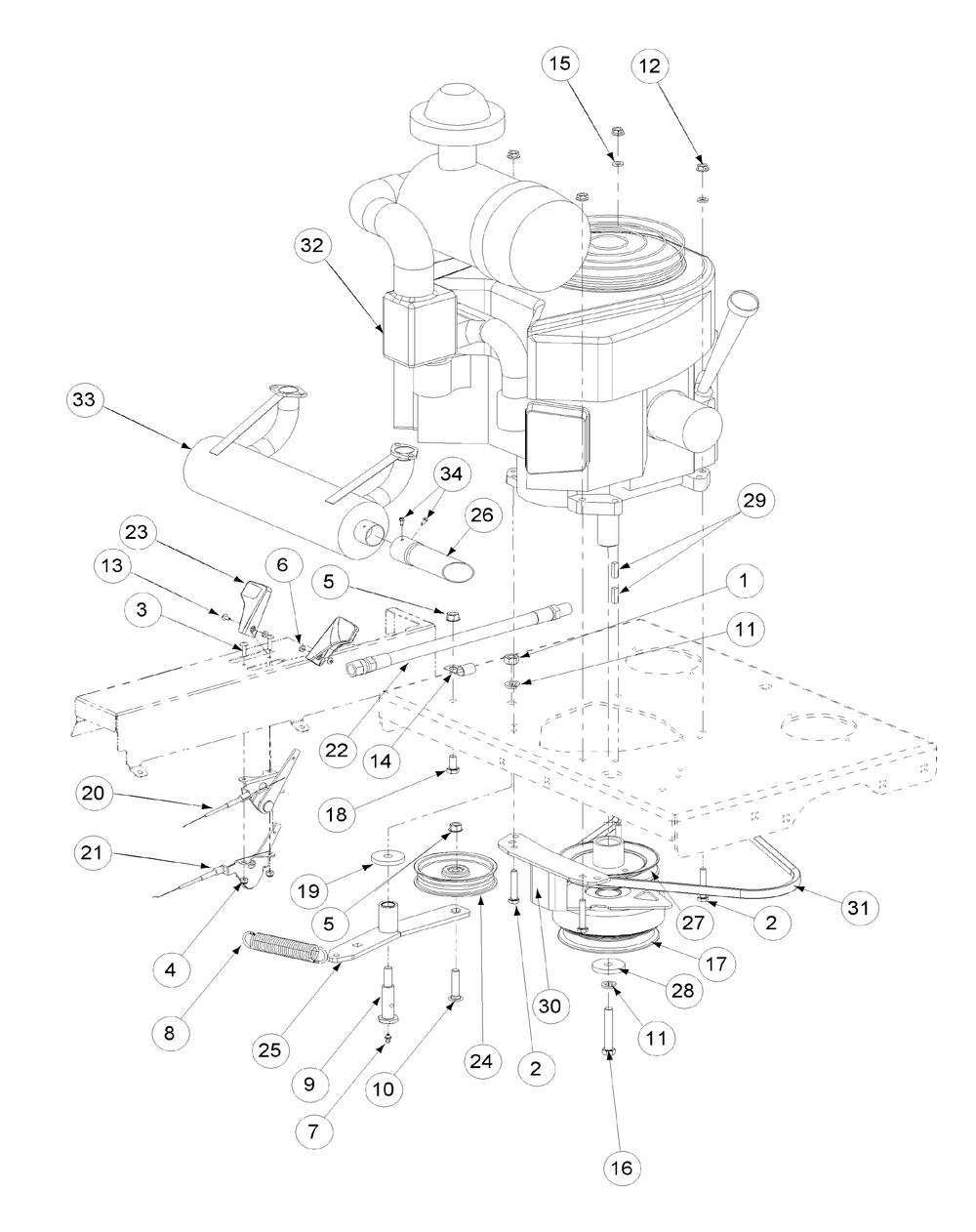 Engine Assembly Diagram and Parts List for M72-GN33 53CB5FJZ750-33HP-OHV Cub Cadet Lawn Tractor